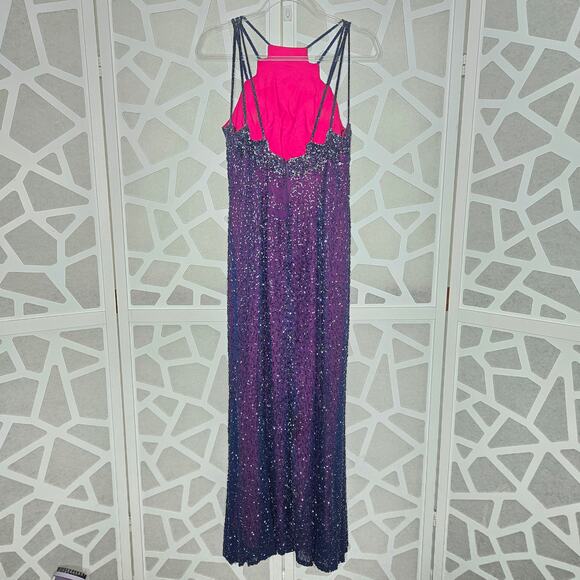 VINTAGE Andretta Donatello Purple Hand Beaded Mermaid Maxi Dress Women SZ LG 90s - Picture 7 of 9